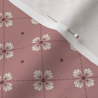 Simone: Dusky Rose Tiled Floral, Small Scale Rose Taupe Diagonal Botanical