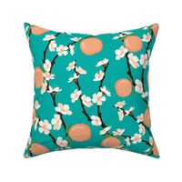 L Apricot Blossoms on Teal