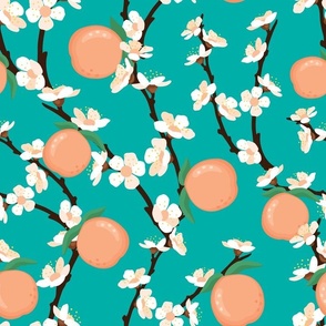 L Apricot Blossoms on Teal