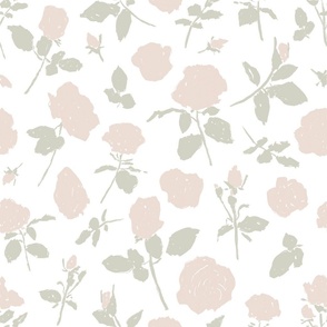 Shabby chic roses in blush pink and soft sage green