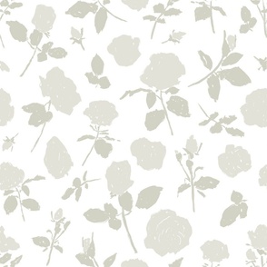 Shabby chic roses in soft sage green on white