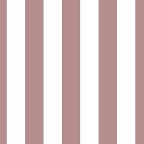 3/4 inch vertical stripes in white and neutral terracotta rose