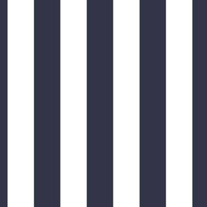 3/4 inch vertical stripes in white and dark plum purple