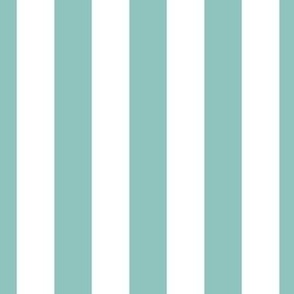 3/4 inch vertical stripes in white and light aqua blue