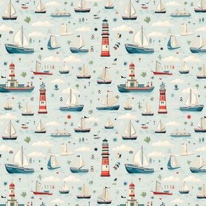 Vintage Nautical Boats and Lighthouses