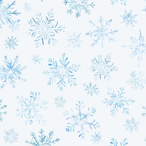 Watercolor Snowflakes on Light Blue