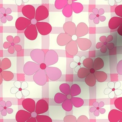 Gingham and Flowers Lt Pink Wider 150,  SMALL