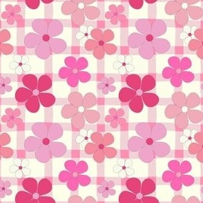 Gingham and Flowers Lt Pink Wider 150, EXTRA SMALL