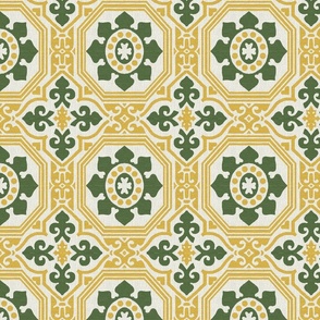 Byzantine abstract, green and gold on ivory 7W
