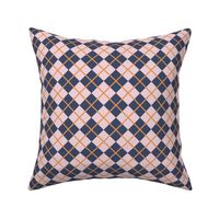 248 - Medium small scale pale pink, navy blue and mustard Argyle classic plaid for preppy wallpaper, masculine décor, library pillows, English country golf club apparel, children's apparel, patchwork and quilting