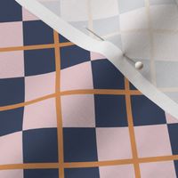 248 - Medium small scale pale pink, navy blue and mustard Argyle classic plaid for preppy wallpaper, masculine décor, library pillows, English country golf club apparel, children's apparel, patchwork and quilting