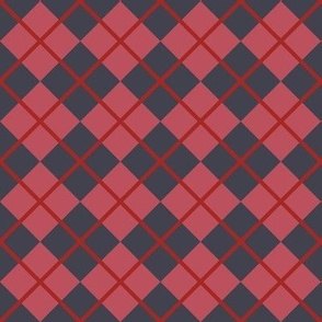 248 - Medium small scale raspberry cool red and navy blue Argyle classic plaid for preppy wallpaper, masculine décor, library pillows, English country golf club apparel, children's apparel, patchwork and quilting