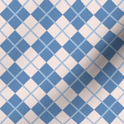 248 - Medium small scale medium sky blue and off white Argyle classic plaid for preppy wallpaper, masculine décor, library pillows, English country golf club apparel, children's apparel, patchwork and quilting