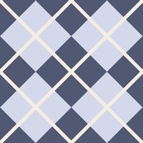 248 - Large scale navy blue and pale lavender blue Argyle classic plaid for preppy wallpaper, masculine décor, library pillows, English country golf club