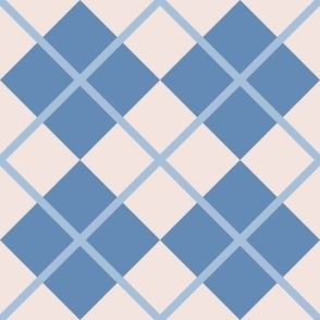 248 - Large scale sky blue and off white Argyle classic plaid for preppy wallpaper, masculine décor, library pillows, English country golf club