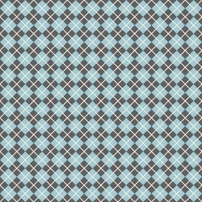 248 - Mini micro pale teal and grey Argyle classic plaid for kids apparel, nursery bed linen, patchwork, quilting, dollhouse decor, pet accessories