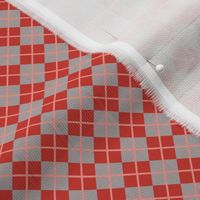 248 - Mini micro red, coral and grey Argyle classic plaid for kids apparel, nursery bed linen, patchwork, quilting, dollhouse decor, pet accessories
