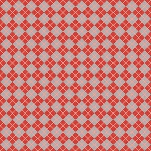 248 - Mini micro red, coral and grey Argyle classic plaid for kids apparel, nursery bed linen, patchwork, quilting, dollhouse decor, pet accessories