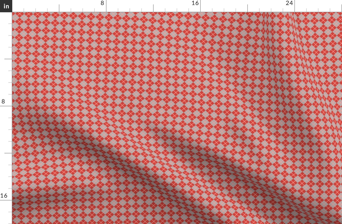 248 - Mini micro red, coral and grey Argyle classic plaid for kids apparel, nursery bed linen, patchwork, quilting, dollhouse decor, pet accessories