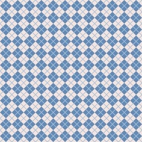 248 - Mini micro sky blue and off white Argyle classic plaid for kids apparel, nursery bed linen, patchwork, quilting, dollhouse decor, pet accessories