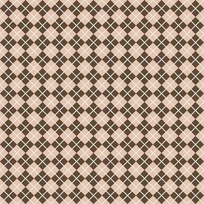 248 - Mini micro scale warm neutral beige and brown Argyle classic plaid for kids apparel, nursery bed linen, patchwork, quilting, dollhouse decor, pet accessories