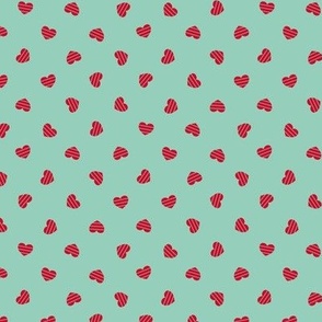Small-Red Cutout Hearts on mint green