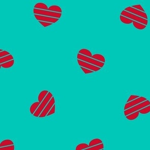 Large-Red Cutout Hearts on teal