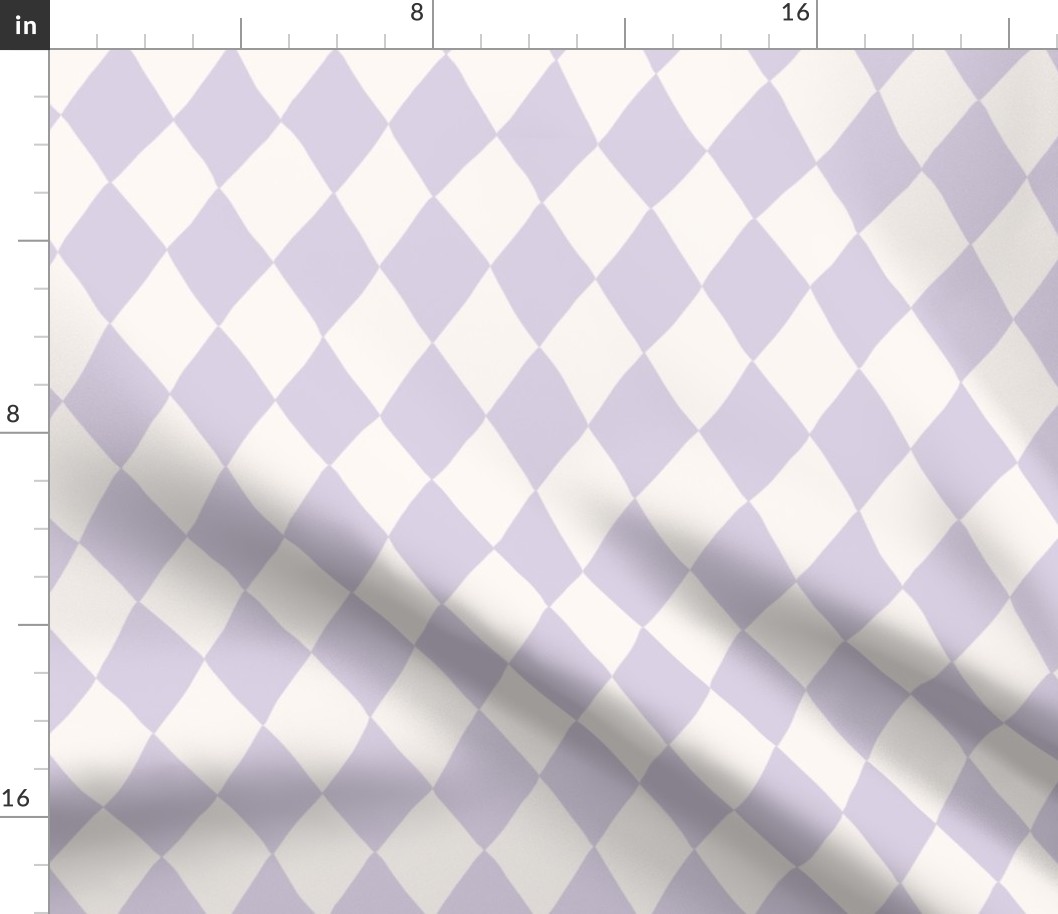 Hand-drawn harlequin in pastel purple and off-white, uneven harlequins for nursery and playroom