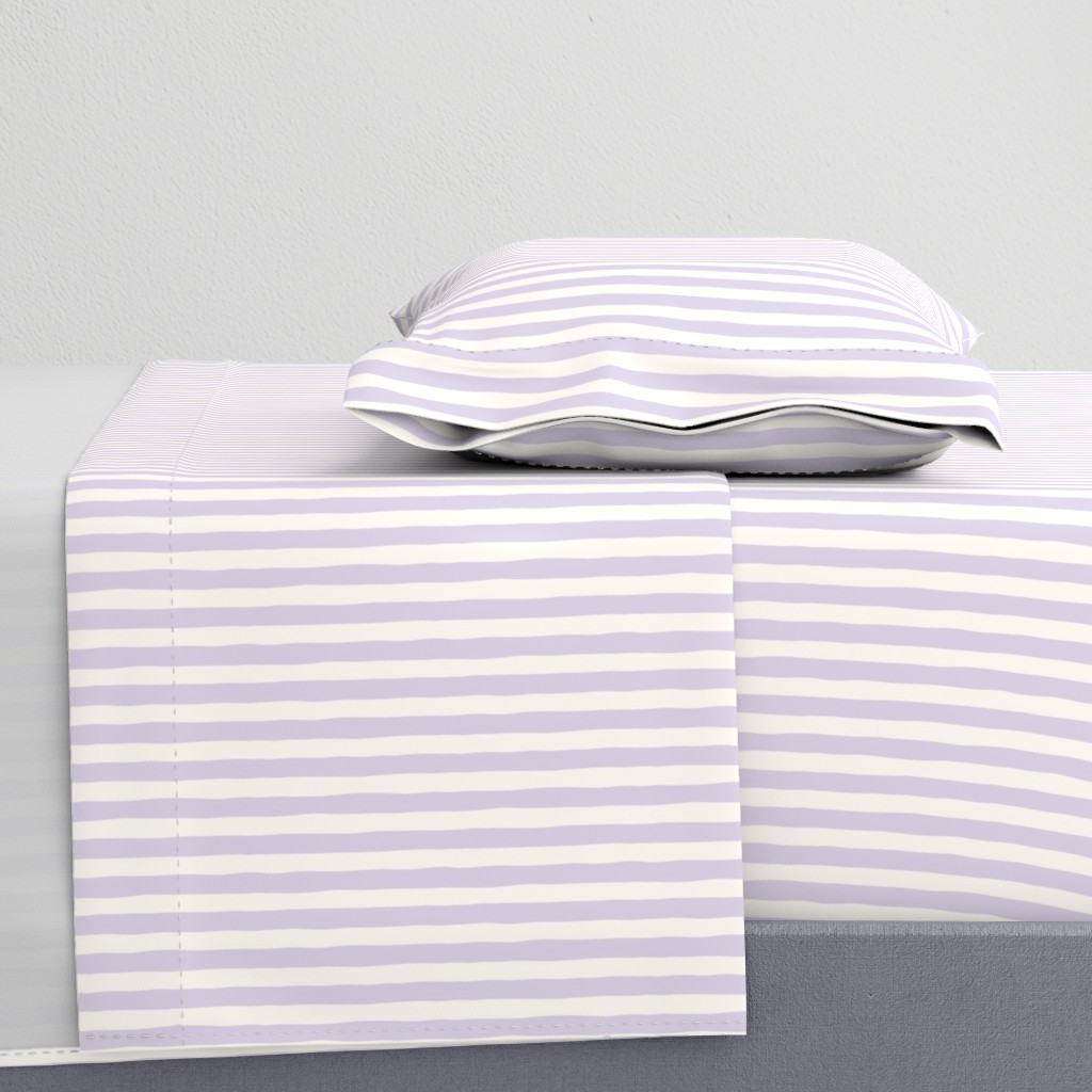 Classic thin hand-drawn stripes in pastel purple and off-white for girls nursery, bedroom, bedding