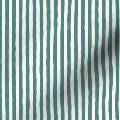 Hand-drawn pinstripes in teal and off-white, classic thin stripes teal and white