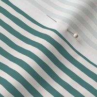 Hand-drawn pinstripes in teal and off-white, classic thin stripes teal and white