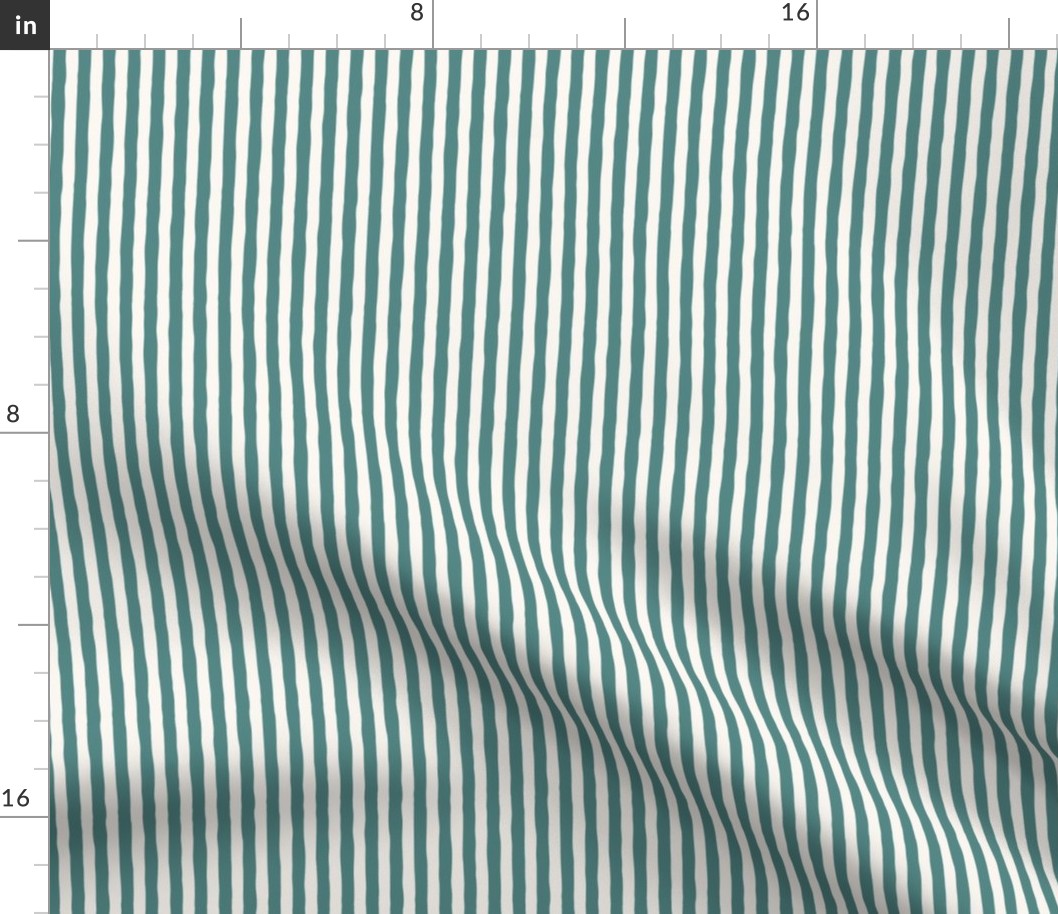 Hand-drawn pinstripes in teal and off-white, classic thin stripes teal and white