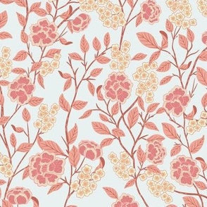 Chinoiserie Trailing florals in peach tones and light Yellow