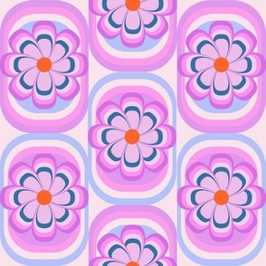 Pastel lilac and blue retro 70s  flowers large scale