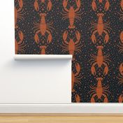 Celestial Lobsters and Stars Orange and Midnight Blue Black Large