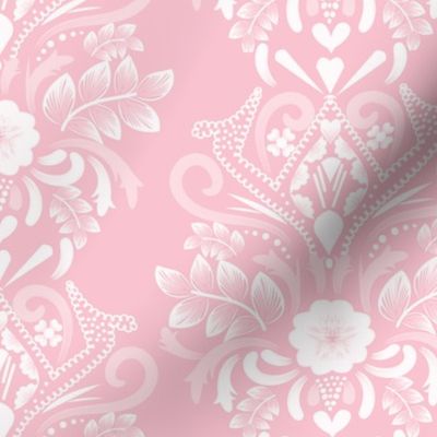 L| Modern Light pink white Floral Damask on classic pink