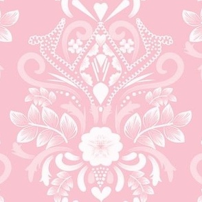 L| Modern Light pink white Floral Damask on classic pink