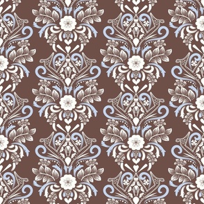 L| Modern Baby Blue white Floral Damask on coffee