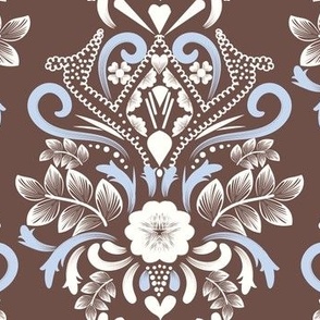 L| Modern Baby Blue white Floral Damask on coffee