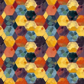 Abstract Hexagon Mosaic - Colorful Artistic Fabric Design