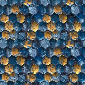 Metallic Hex Clusters - Futuristic Fabric Design