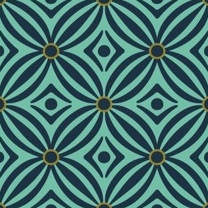 3" Motif Small / Maui Geometric Circles / Teal Green Navy Blue
