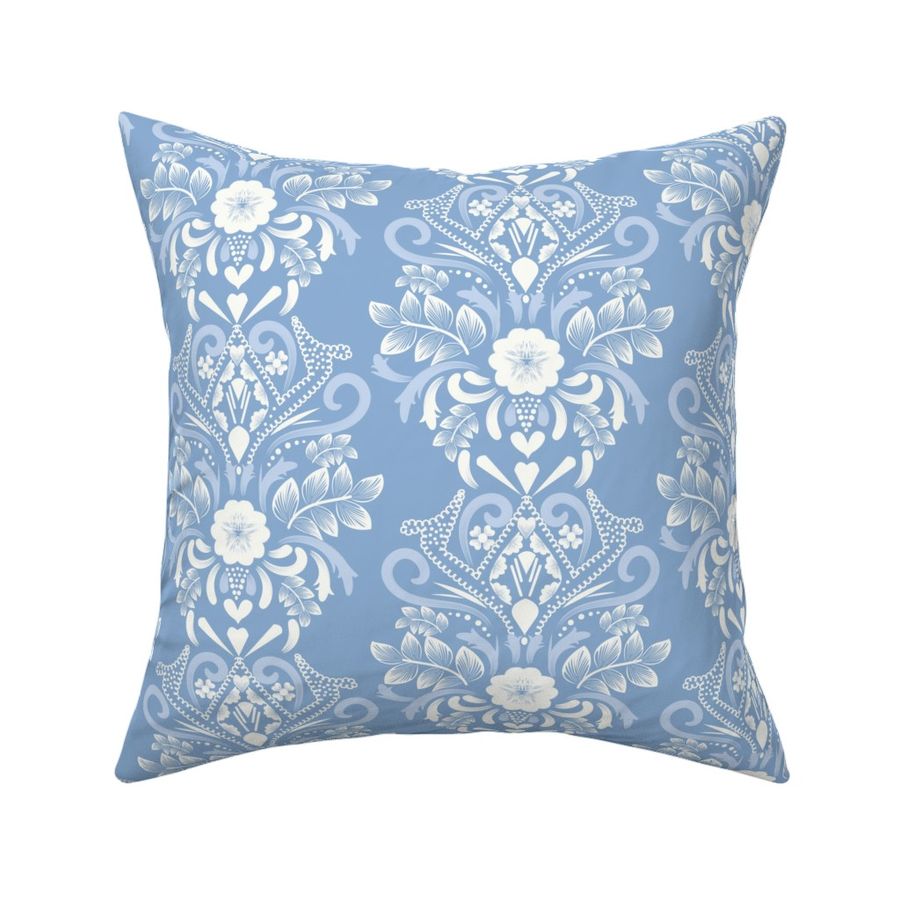 L| Modern Light Blue and white Floral Damask on baby blue 