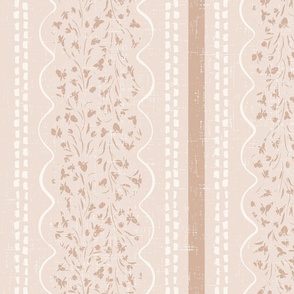 Stripes, Scallops, Heritage. Florals, Vintage, Floral Trellis, Romantic, Whimsical, Timeless, Classic, Grandmillenial, Buff, Pink, Nude, Tan