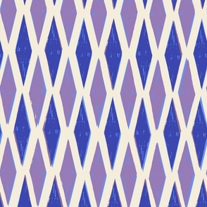 L| Contemporary lavender purple and royal blue Diamond Trellis on ecru for House Interiors