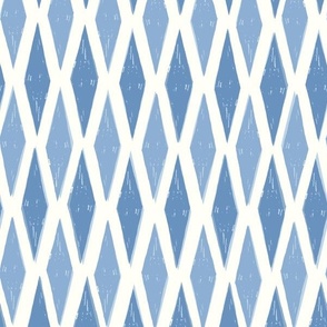 L| Contemporary cornflower and denim blue Diamond Trellis on white for House Interiors
