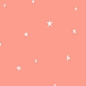 Cute Stars Salmon Peachy Orange Neutral Nursery Wallpaper Whimsical Minimalist Design