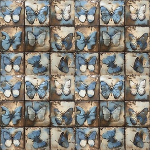 Vintage Butterfly Tiles - Rustic Ceramic Fabric Design