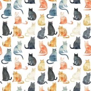 Colorful Cat Parade - Watercolor Animal Fabric Design