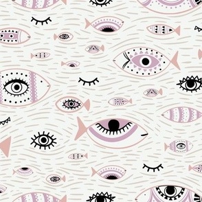 Decorative Evil Eye, Fishes  and Whispering Tide in Mauve and blush pink
